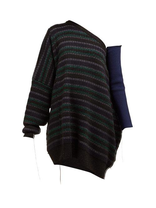 Matchesfashion.com Raf Simons - One Shoulder Striped Knitted Sweater - Womens - Black Multi