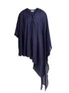 Matchesfashion.com Palmer//harding - Ribbon Trim Asymmetric Hem Shirt - Womens - Navy