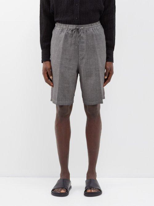 120 Lino 120% Lino - Drawstring-waist Linen Shorts - Mens - Dark Grey