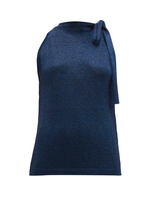 Matchesfashion.com Missoni - Tie Neck Metallic Top - Womens - Navy