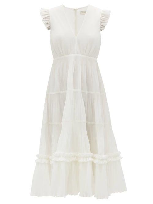 Zimmermann - Pleated V-neck Midi Dress - Womens - Ivory