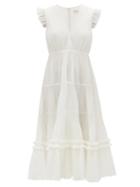 Zimmermann - Pleated V-neck Midi Dress - Womens - Ivory