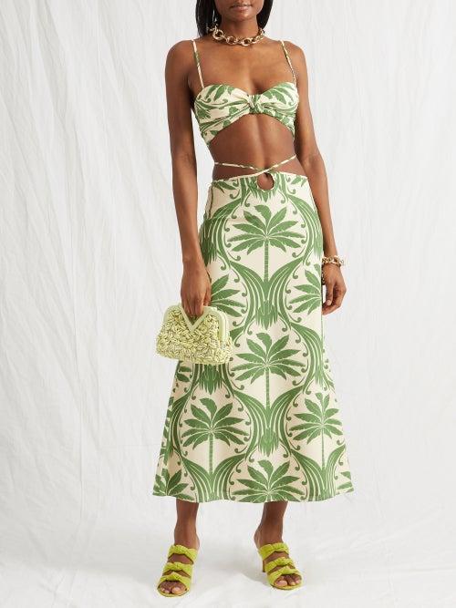 Johanna Ortiz - Sunlight Silk Floral-print Skirt - Womens - Cream Green