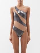 Norma Kamali - Mio One-shoulder Mesh Panelled Swimsuit - Womens - Dark Grey