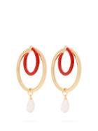 Matchesfashion.com Peter Pilotto - Large Glass Pendant Double Hoop Earrings - Womens - Gold