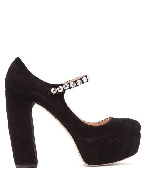Matchesfashion.com Miu Miu - Suede Embellished Platform Mary Jane Pumps - Womens - Black
