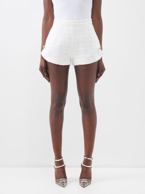 Germanier - Crystal-buttoned Cotton-blend Tweed Shorts - Womens - White