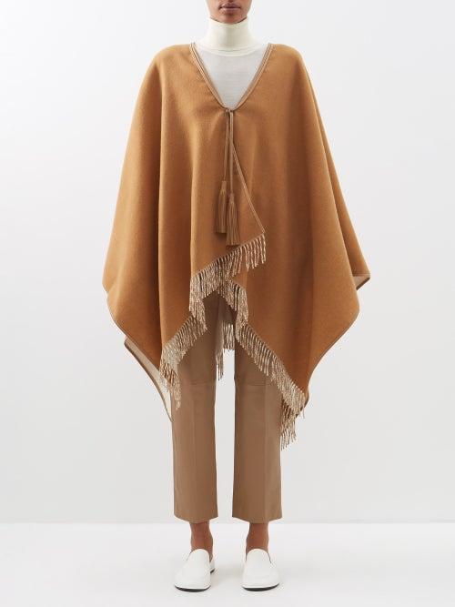 Johnstons Of Elgin - Reversible Fringe-trimmed Cashmere Cape - Womens - White Camel