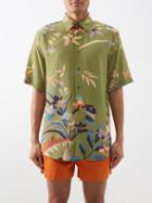 Etro - Botanical-print Silk-crepe Short-sleeved Shirt - Mens - Green Multi