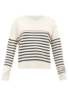 Matchesfashion.com Valentino - Beaded-logo Striped Wool Sweater - Womens - Ivory Multi