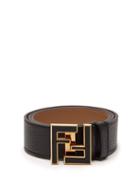 Matchesfashion.com Fendi - Ff Logo Buckle Leather Belt - Mens - Black Gold