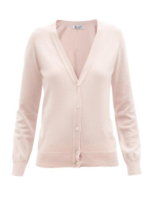 Johnstons Of Elgin - V-neck Ribbed Cashmere Cardigan - Womens - Light Pink