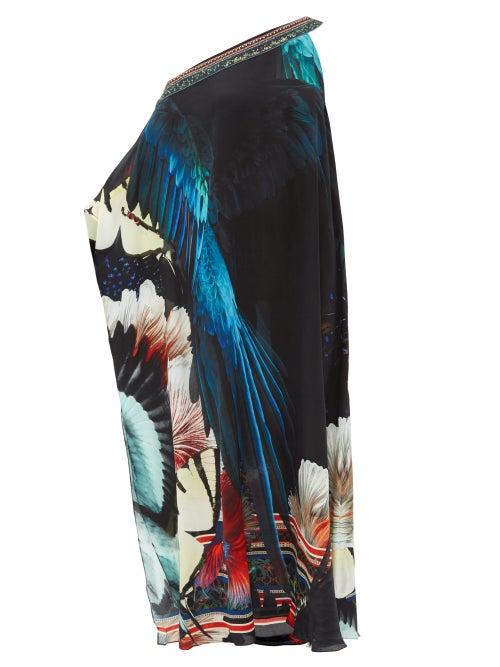 Matchesfashion.com Camilla - Night Flight One-shoulder Silk-chiffon Kaftan - Womens - Black Print