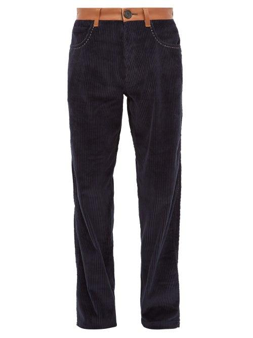 Matchesfashion.com Wales Bonner - Monogram Embroidered Cotton Corduroy Trousers - Mens - Navy