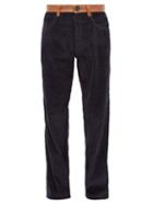 Matchesfashion.com Wales Bonner - Monogram Embroidered Cotton Corduroy Trousers - Mens - Navy