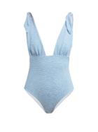Matchesfashion.com Mara Hoffman - Daphne Tie Shoulder Striped Swimsuit - Womens - Blue White