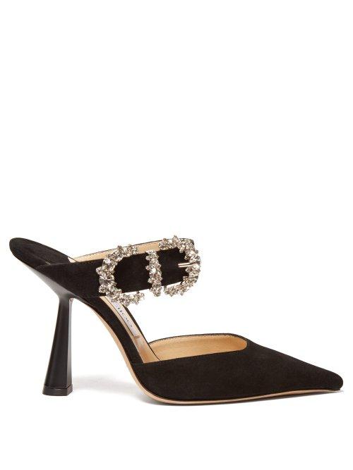 Matchesfashion.com Jimmy Choo - Smokey 100 Crystal Buckle Suede Mules - Womens - Black
