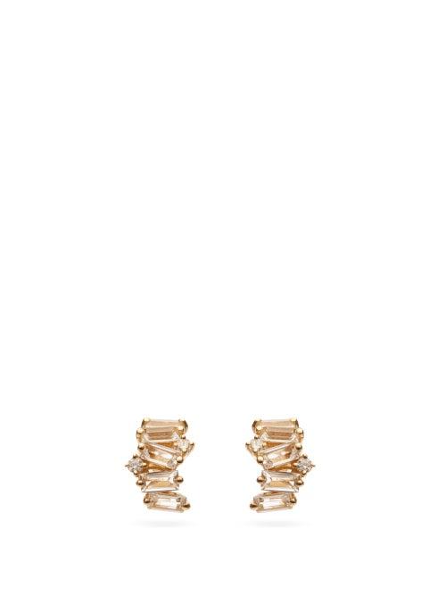 Matchesfashion.com Suzanne Kalan - Diamond & White Topaz 14kt Hoop Earrings - Womens - Yellow Gold