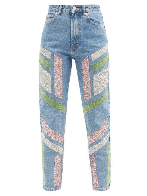 Matchesfashion.com Germanier - Embellished High-rise Straight-leg Jeans - Womens - Denim Multi