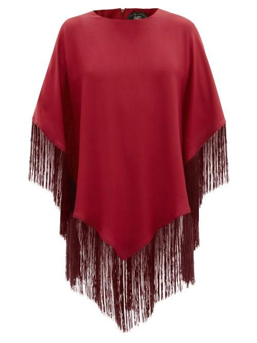 Matchesfashion.com Taller Marmo - Gloria Fringed Crepe Poncho Dress - Womens - Dark Red
