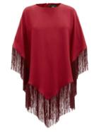 Matchesfashion.com Taller Marmo - Gloria Fringed Crepe Poncho Dress - Womens - Dark Red