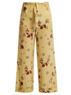 Matchesfashion.com Valentino - Floral Print Silk Crepe De Chine Trousers - Womens - Yellow Print