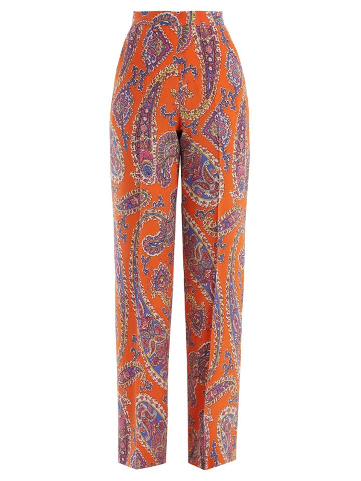 Etro Palazzo Paisley-print Silk-crepe Trousers
