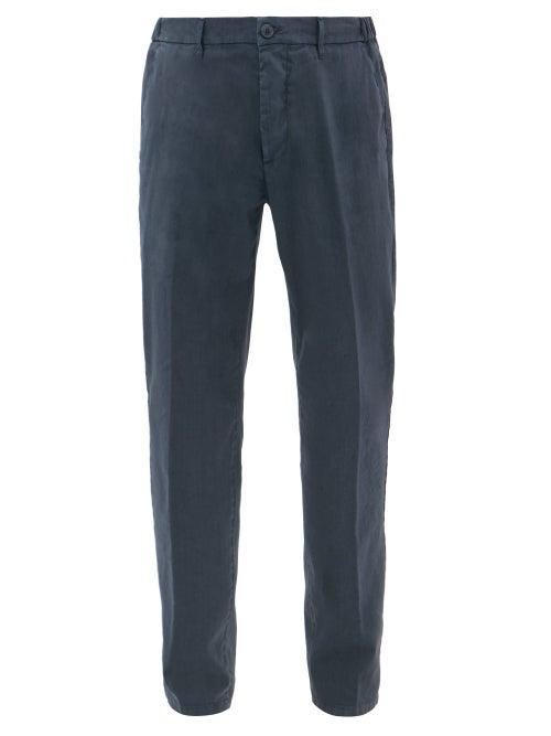 Matchesfashion.com Altea - Garment-dyed Slim-leg Cotton-blend Chinos - Mens - Navy