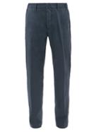 Matchesfashion.com Altea - Garment-dyed Slim-leg Cotton-blend Chinos - Mens - Navy