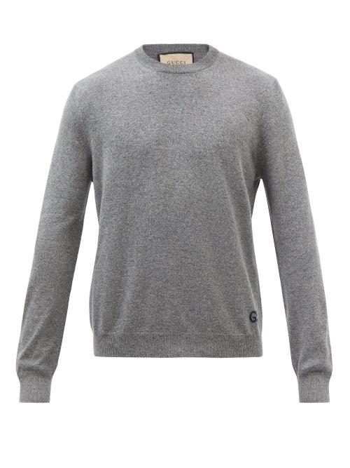 Gucci - Gg-embroidered Cashmere Sweater - Mens - Dark Grey