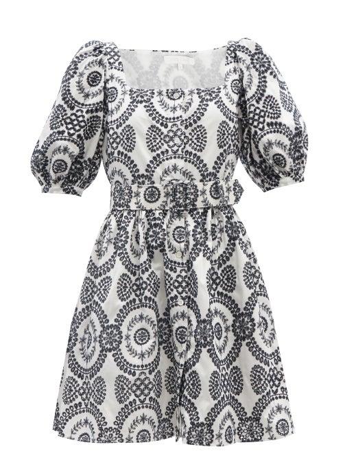 Borgo De Nor - Dominique Cotton-blend Poplin Mini Dress - Womens - Navy White