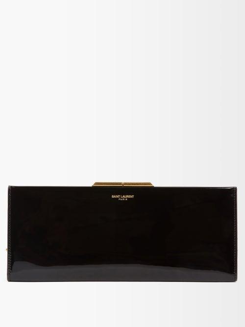 Saint Laurent - Foiled-logo Patent-leather Clutch Bag - Womens - Black
