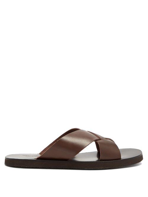 Matchesfashion.com Ancient Greek Sandals - Bios Cross Strap Leather Slides - Mens - Brown