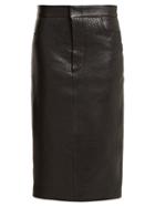 Matchesfashion.com Raey - Tumbled Leather Midi Pencil Skirt - Womens - Black