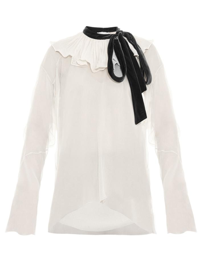Chloé Velvet-tie Ruffled-neck Crepon Blouse