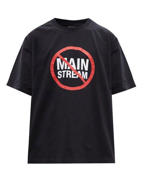 Mens Rtw Vetements - No Mainstream-print Cotton-jersey T-shirt - Mens - Black
