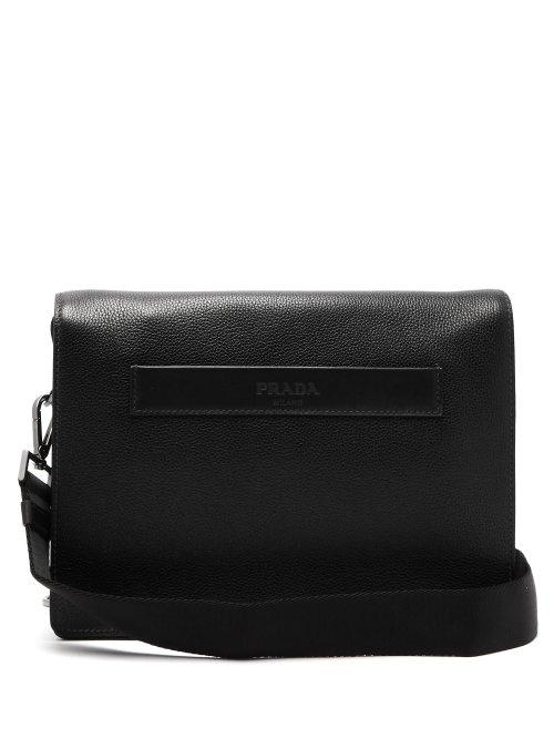 Matchesfashion.com Prada - Logo Embossed Leather Messenger Bag - Mens - Black