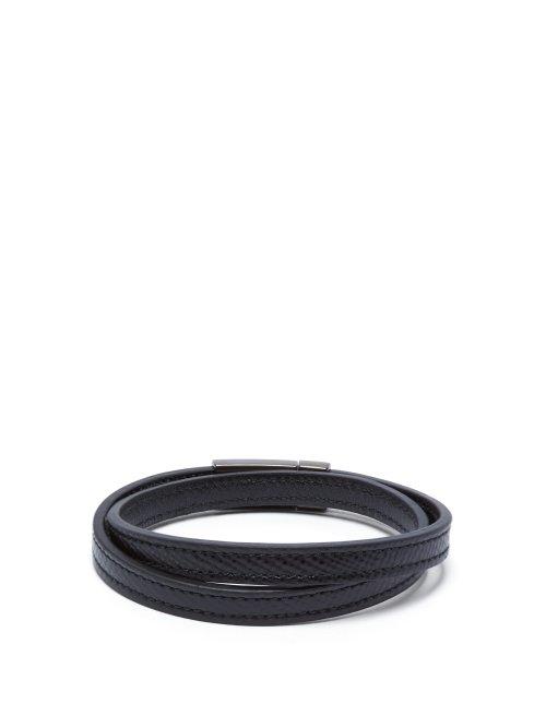 Matchesfashion.com Prada - Double Wrap Leather Bracelet - Mens - Black