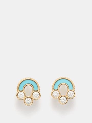 Viltier - Magnetic Diamond, Turquoise & 18kt Gold Earrings - Womens - Blue Multi