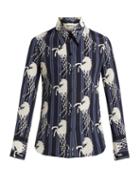 Matchesfashion.com Chlo - Little Horse Print Silk Crepe Shirt - Womens - Blue Multi