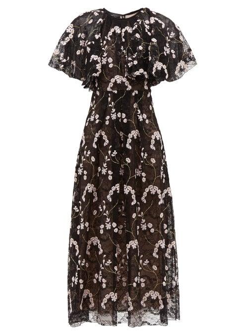 Matchesfashion.com Giambattista Valli - Floral Embroidered Chantilly Lace Dress - Womens - Black Multi