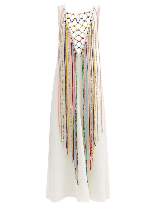 Chlo - Fringe-embellished Silk Maxi Dress - Womens - White Multi