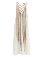 Chlo - Fringe-embellished Silk Maxi Dress - Womens - White Multi