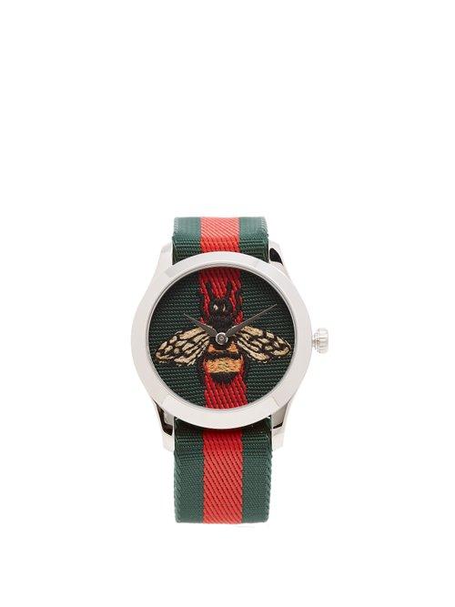 Matchesfashion.com Gucci - G Timeless Web Striped Canvas Watch - Mens - Multi