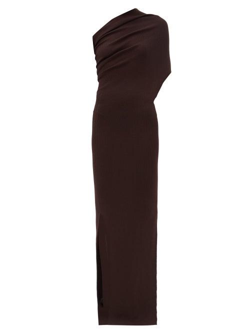 Matchesfashion.com Rick Owens - One-shoulder Asymmetric Ribbed Wool Maxi Dress - Womens - Brown