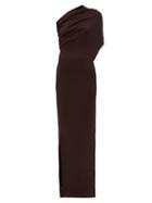 Matchesfashion.com Rick Owens - One-shoulder Asymmetric Ribbed Wool Maxi Dress - Womens - Brown