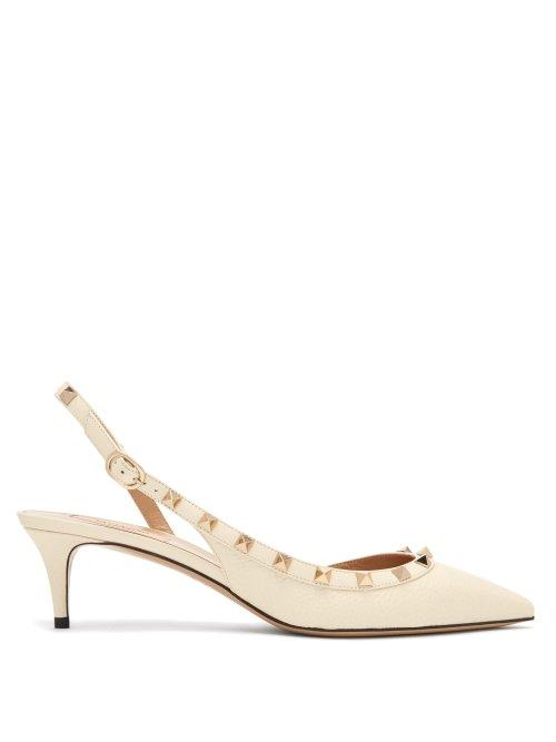 Matchesfashion.com Valentino - Rockstud Slingback Leather Pumps - Womens - White