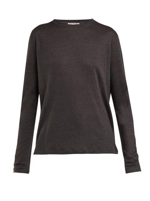 Matchesfashion.com Acne Studios - Taline Long Sleeved Linen T Shirt - Womens - Dark Grey
