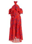 Matchesfashion.com Borgo De Nor - Josephine Off The Shoulder Crepe Dress - Womens - Red Print