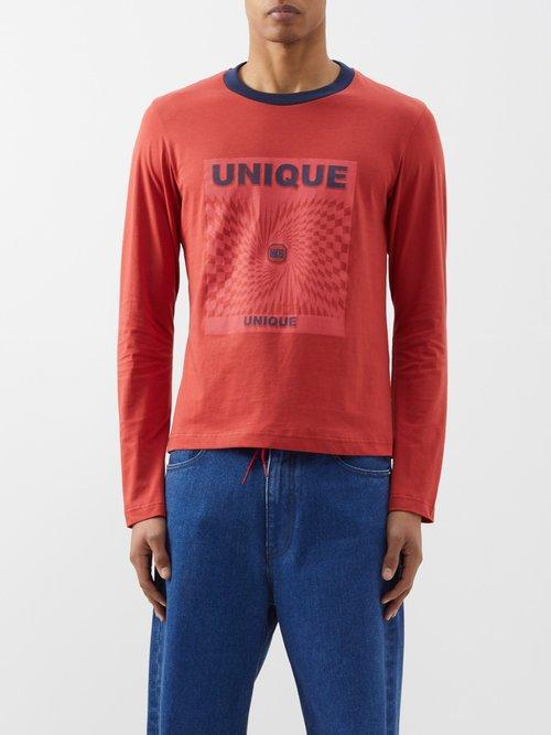Wales Bonner - Unique-print Organic-cotton Long-sleeved T-shirt - Mens - Red